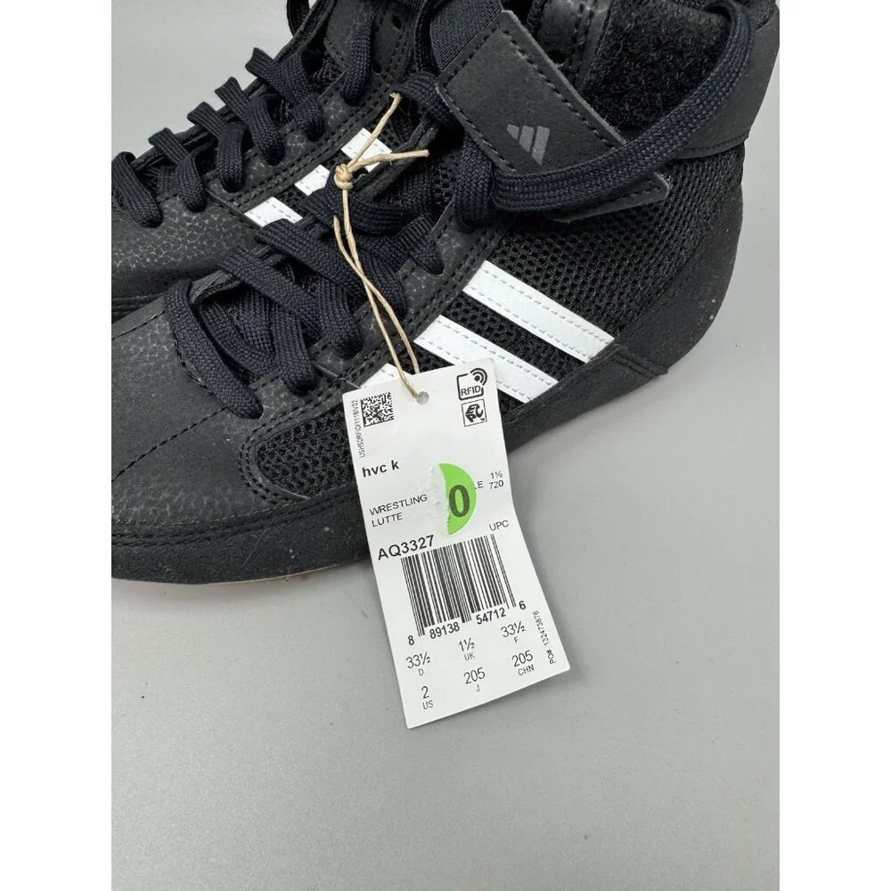Adidas HVC K Wrestling Shoes Boys Youth Size 2 Black White Gum AQ3327 New